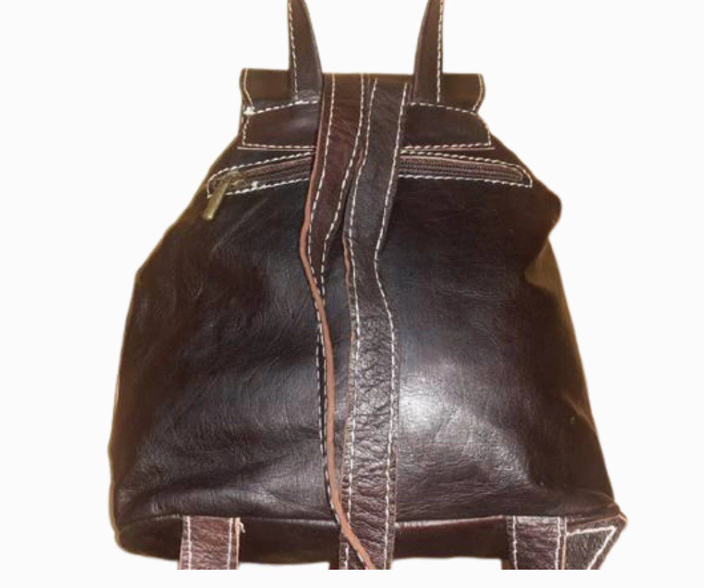 Handgemaakte kleine runden leer rugzak - Marokko - WARM BRUIN