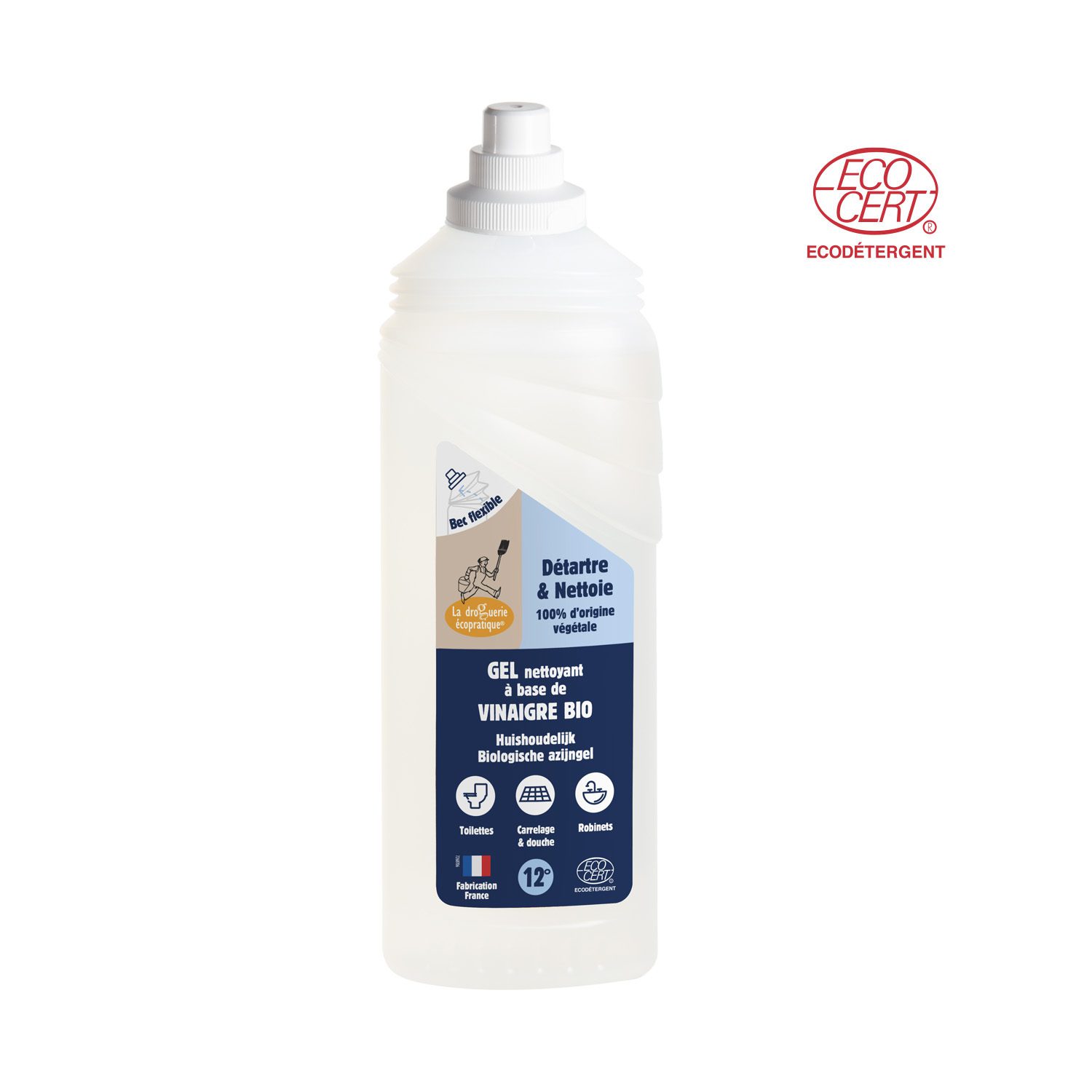 Organische ontkalking gel voor toilet met azijn 12° - verwijdert doeltreffend schimmel 75 cl