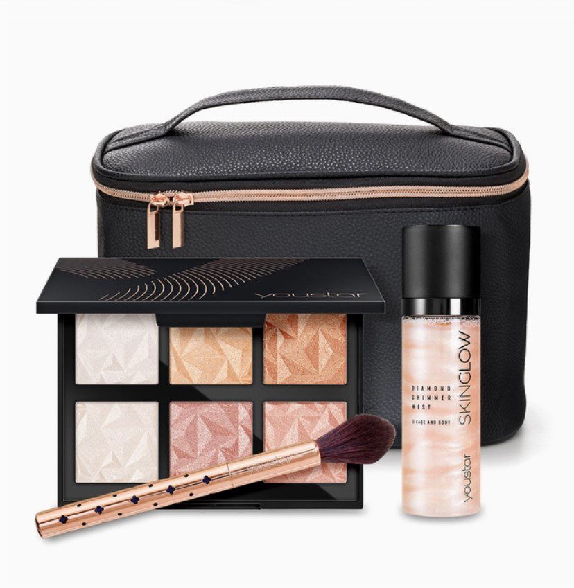 Beauty Make-up Tasje - Set van 3 producten en tas - GLAM & GLOW - highlight pallet - contour borstel en gezicht glitter fixing spray - 3 stuks - Afbeelding 4