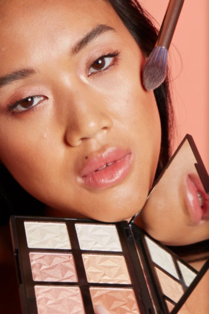 Beauty Make-up Tasje - Set van 3 producten en tas - GLAM & GLOW - highlight pallet - contour borstel en gezicht glitter fixing spray - 3 stuks - Afbeelding 6