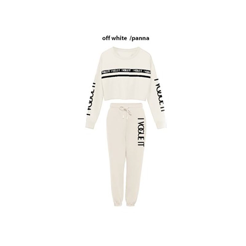 Damespak sportpak korte sweater met lange mouwen en een sport broek WIT kleur, maat XS/S