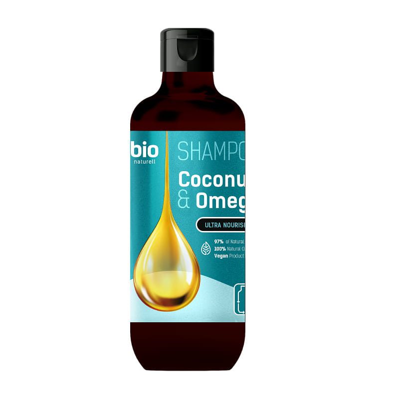 Natuurlijke Haar shampoo Kokos olie en Omega - beschadigd haar - futloos en dun haar 355ml