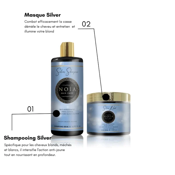Noïa Luxe Professionele ZILVER Haar masker - volle kleuren - grijs en blond haar - arganolie en aloe vera 500ml - Afbeelding 3