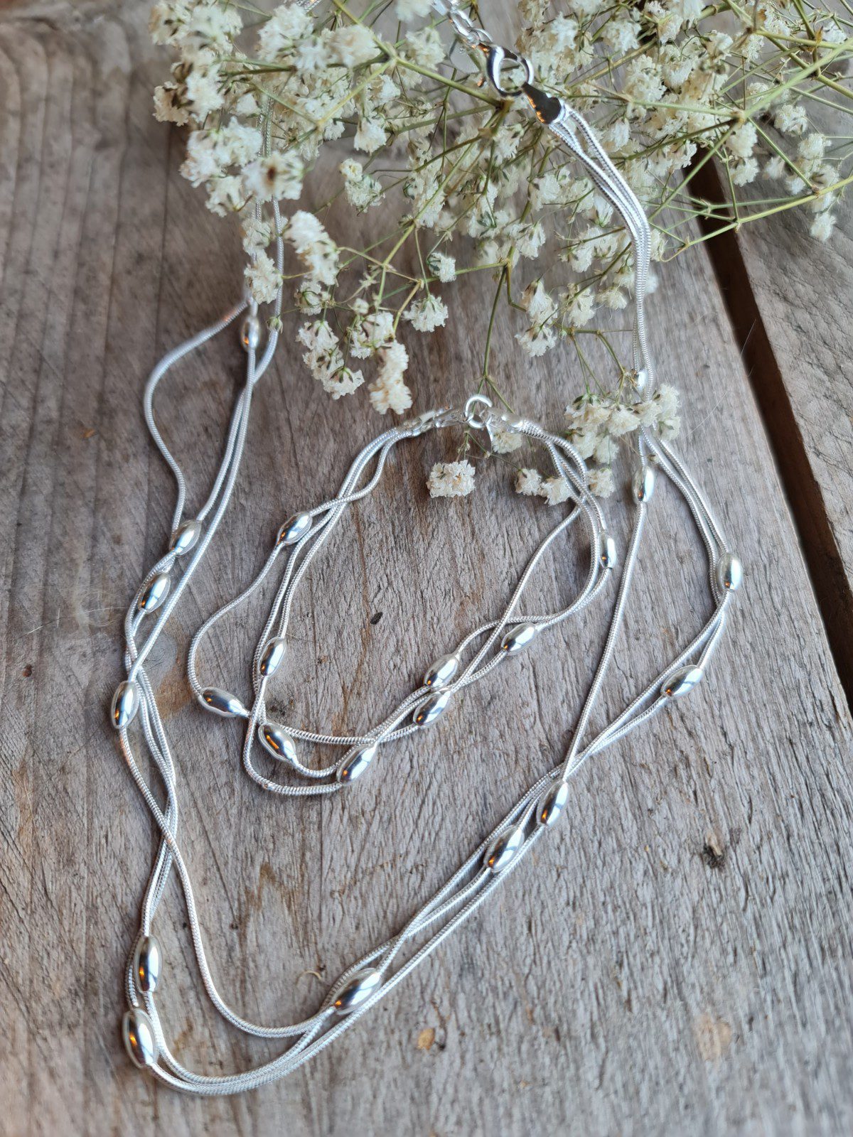 Zilver 925 sieraden set - ketting en armband - meerdere lagen 2st