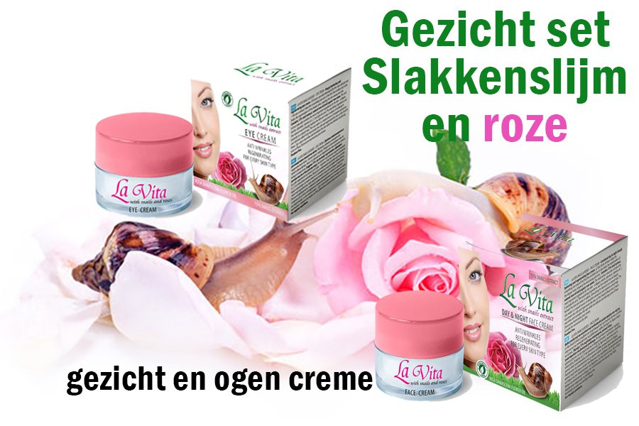 Verjongende Gezicht set met rozenolie - en slakkenextract - gezicht en ogen creme - strakke huid 2st