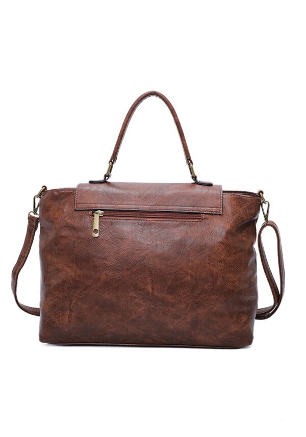 Schouder tas Van Imitatieleer Met Ritssluiting Met Schouderband Met metalen noppen DONKER BRUIN kleur - Afbeelding 3