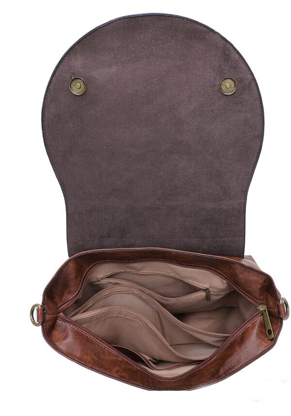 Schouder tas Van Imitatieleer Met Ritssluiting Met Schouderband Met metalen noppen DONKER BRUIN kleur - Afbeelding 2