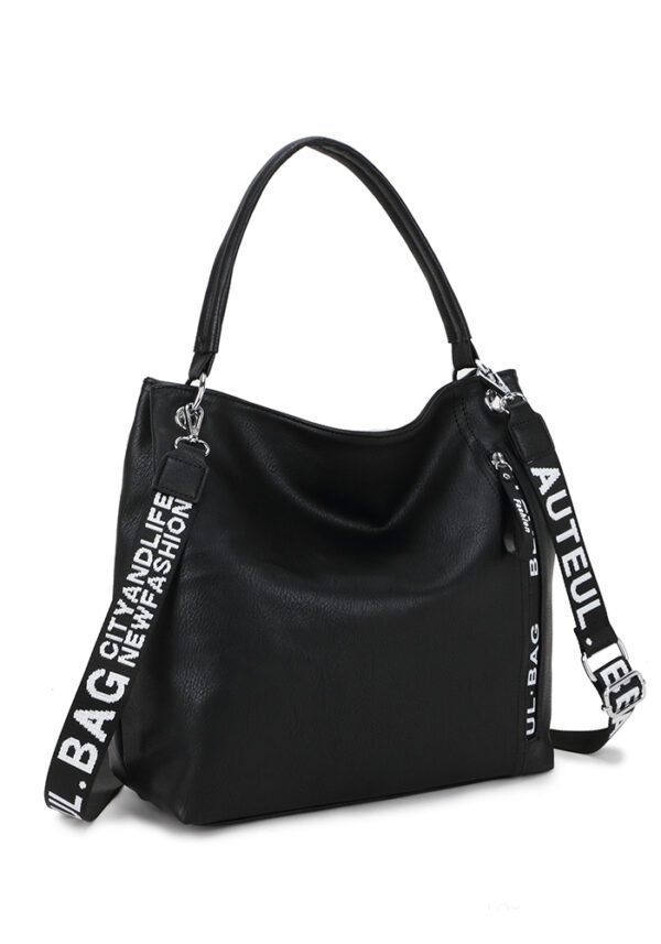 Dames schouder tas met letterprint schouderband - handvatten - ZWART kleur