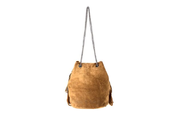 Leuke suède tasje met franjes - zilver ketting schouder band - kleur CAMEL - Afbeelding 3