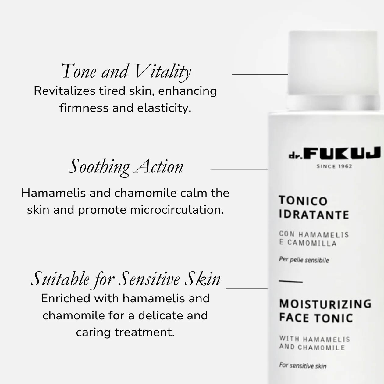 Italiaanse hydraterende tonic - met Hamamelis en Kamille - gevoelige huid types 250ml