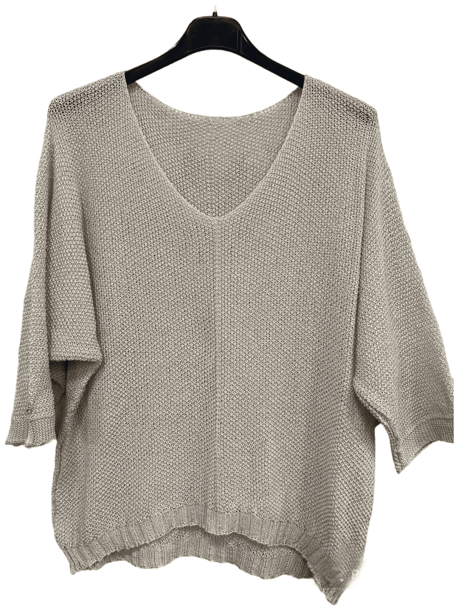 Luchtige gebreide top met v-hals in kleur BEIGE met vlinder 7/8 mouwen - maat 40/42