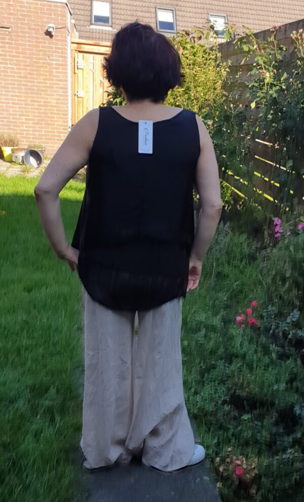 Zijde mouwloze bloes met pailletten, ZWART kleur, Maat 38/40 - Afbeelding 5