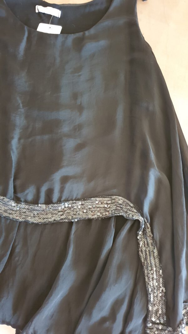 Zijde mouwloze bloes met pailletten, ZWART kleur, Maat 38/40 - Afbeelding 4