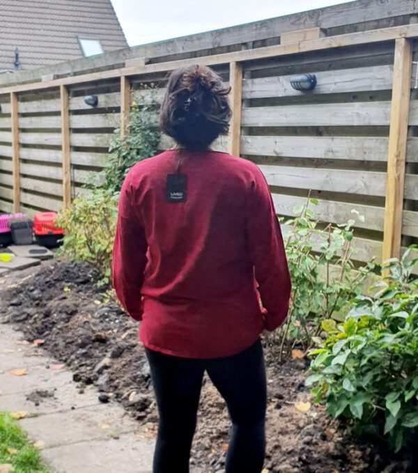 Katoenen top met lange mouwen en koord onder in - ronde hals - BORDEAUX kleur maat 40/42 - Afbeelding 3