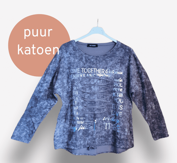 Katoenen top met lange mouwen en koord onder in - ronde hals - GRIJS kleur maat 40/42