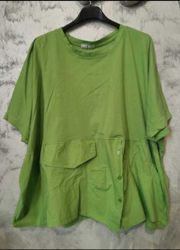 Katoenen boho dames brede top in GROEN kleur met korte mouwen maat 46/48