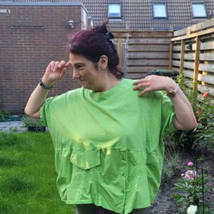 Katoenen boho dames brede top in GROEN kleur met korte mouwen maat 46/48
