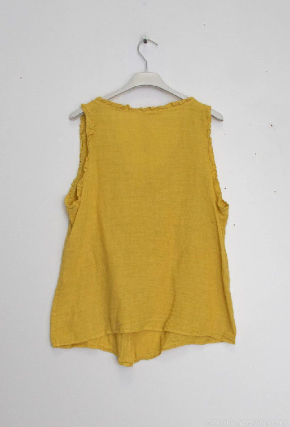 Mouwloze linnen blouse met V-hals - zomer luchtige geknopte topje GEEL - maat M - Afbeelding 2