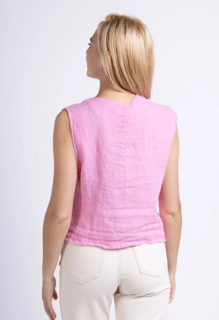 Mouwloos linnen vest - Elegante V-hals en een comfortabele stijl - kleur ROZE - maat 38-40 - Afbeelding 5