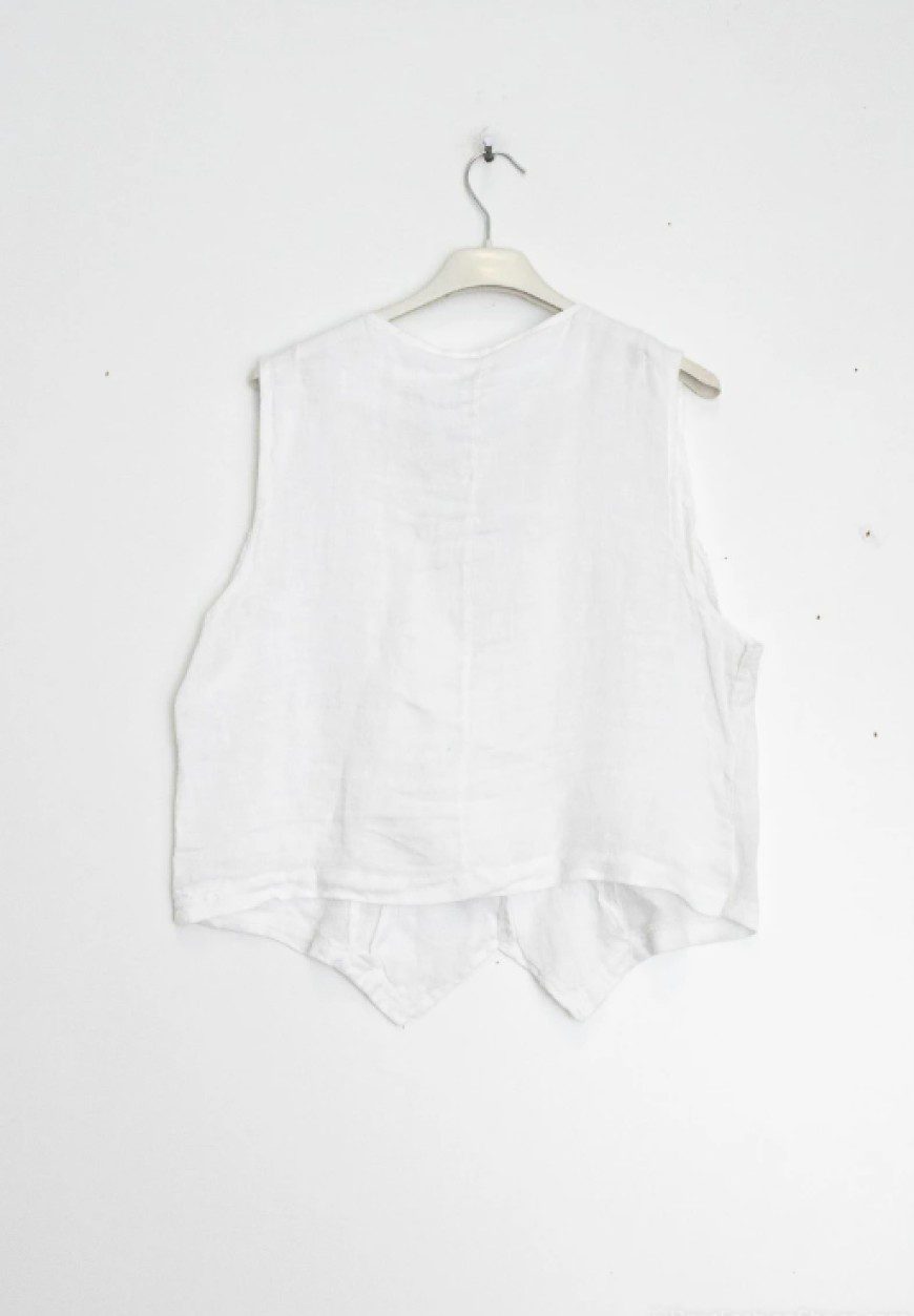 Mouwloos linnen vest - Elegante V-hals en een comfortabele stijl - kleur WIT - maat 38-40 - Afbeelding 2