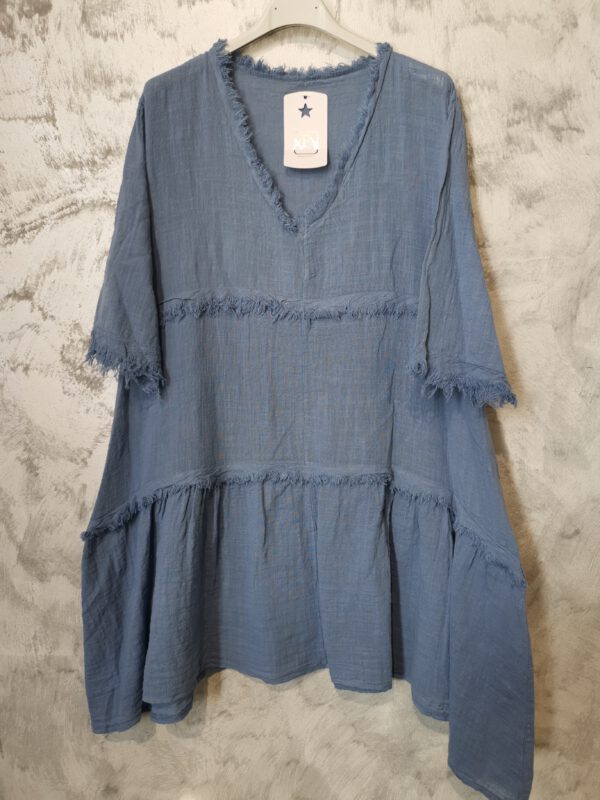 Katoenen boho tuniek aan lagen met v-hals en korte mouwen BLAUW maat 40/42 - Afbeelding 4