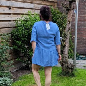 Katoenen boho tuniek aan lagen met v-hals en korte mouwen BLAUW maat 40/42