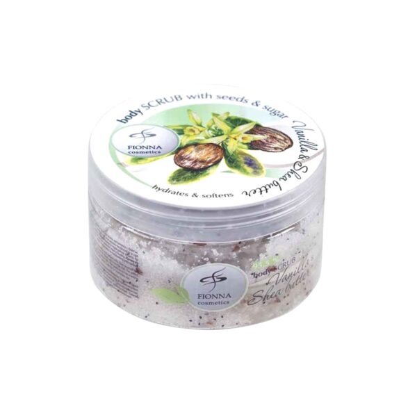 Natuurlijke suiker en zaden bodyscrub met Vanille en shea - strijk de huid glad - tonifieert en ontgift 250ML