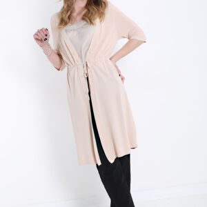 Zomer zijde lange vest met talie bandje, korte mouwen BEIGE kleur maat S/M