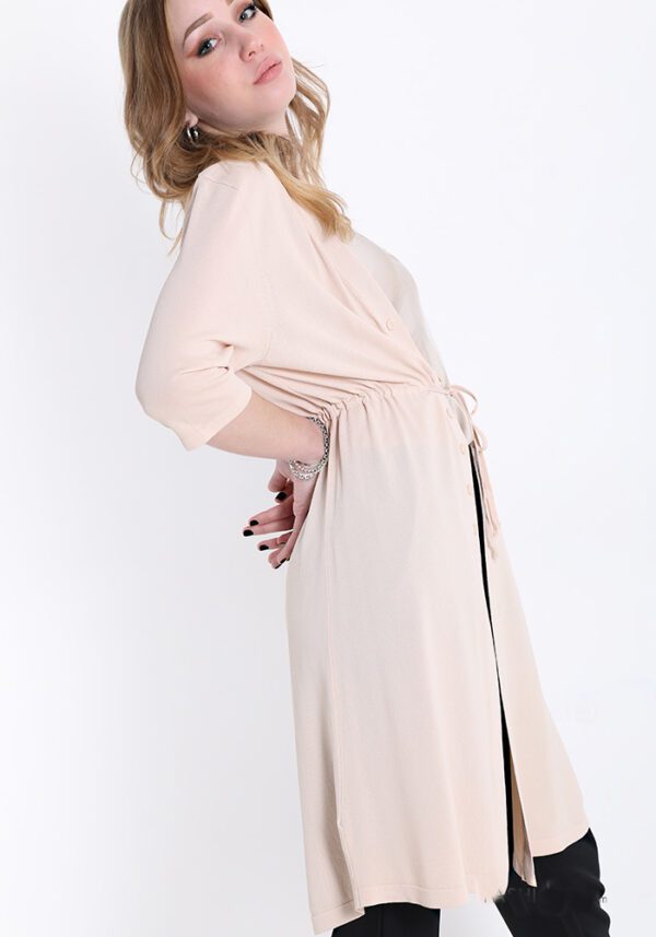 Zomer zijde lange vest met talie bandje, korte mouwen BEIGE kleur maat S/M - Afbeelding 3