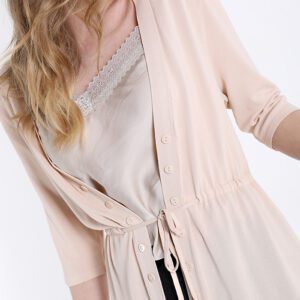 Zomer zijde lange vest met talie bandje, korte mouwen BEIGE kleur maat S/M