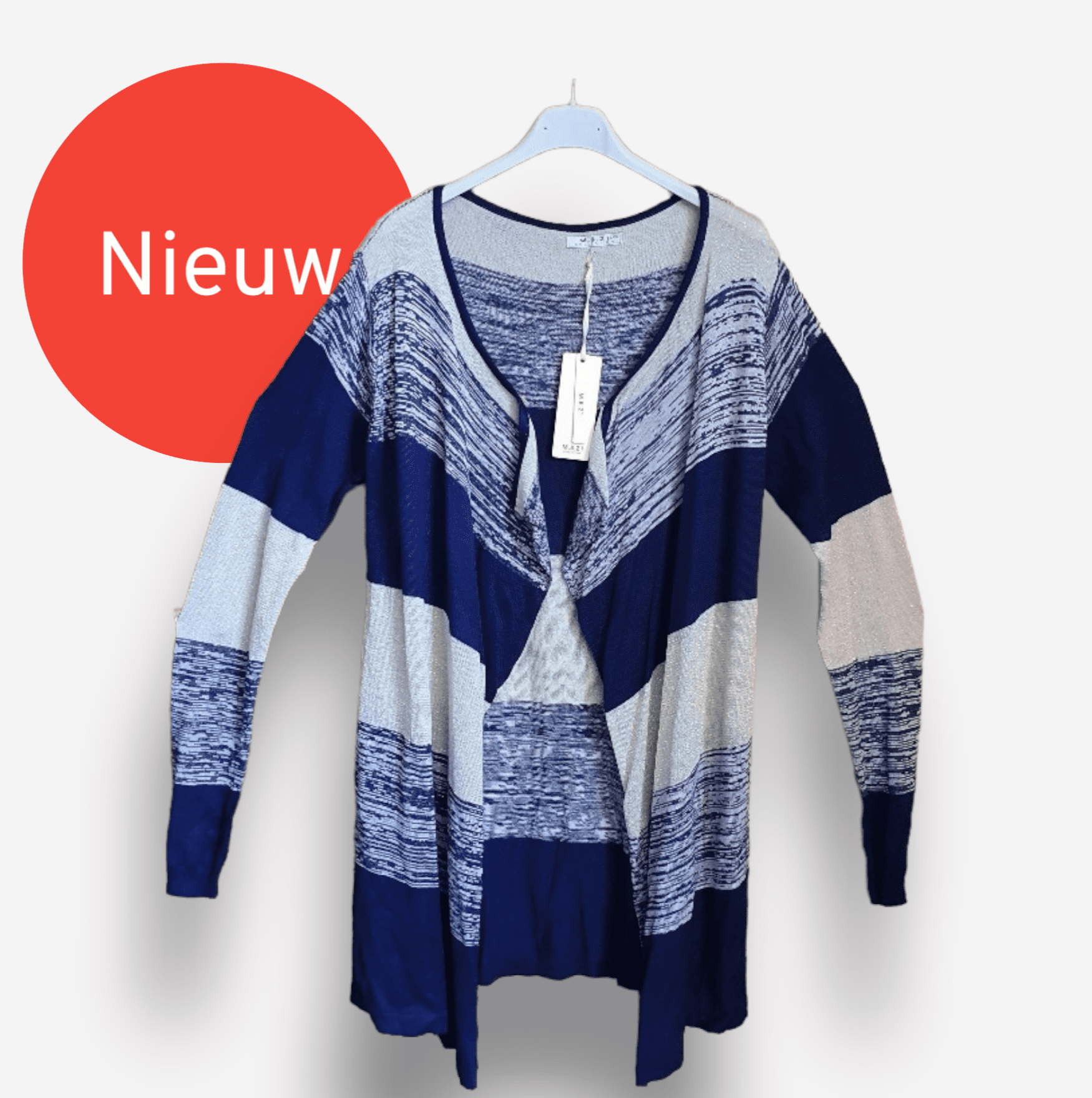 Dunne elegante vest in BLAUW melange met lange mouwen en gouden gloed maat 38/40