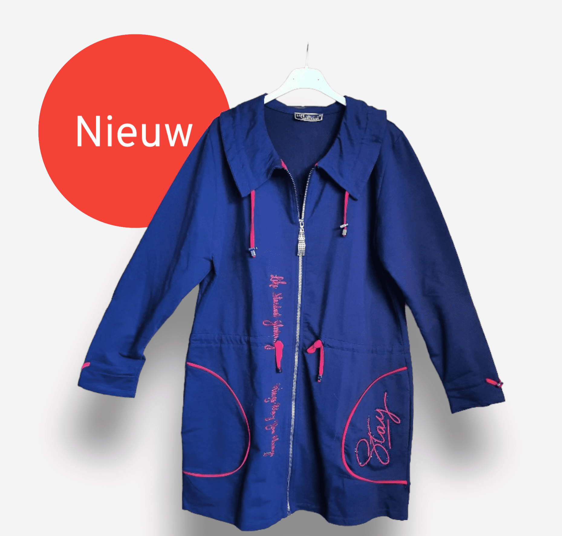 Katoenen vest met talie aantrekkoord, lange mouwen en decoratie in BLAUW kleur maat 40/42