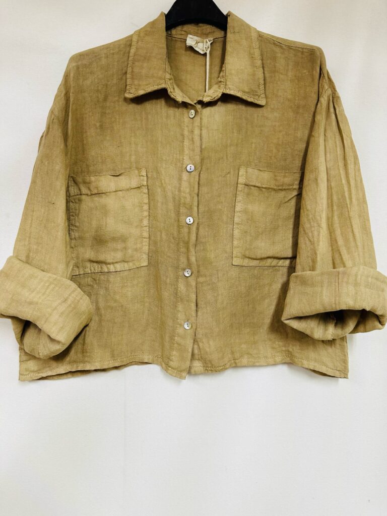 Linnen korte vest - lange mouwen - zakken - kraag - kleur CAMEL - luchtige vest - maat 40-42