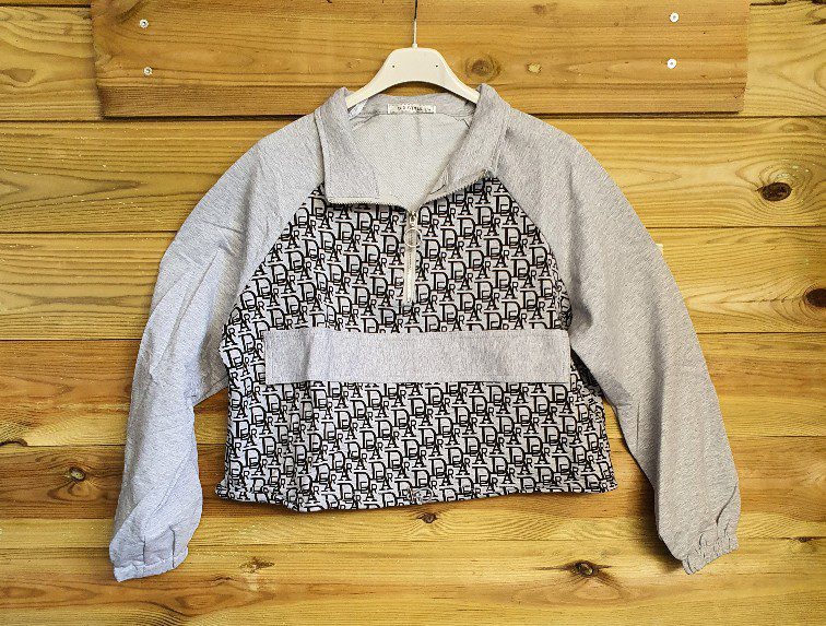 Sport dames cropped top met rits, lange mouwen en verstelbare band GRIJS kleur maat S/M