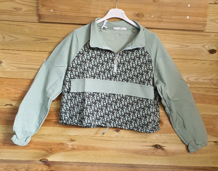 Sport dames cropped top met rits, lange mouwen en verstelbare band GROEN kleur maat S/M