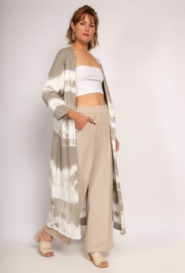 Lange zomer katoen vest in Baltische design - Kleur TAUPE - maat 38/40 - Afbeelding 3