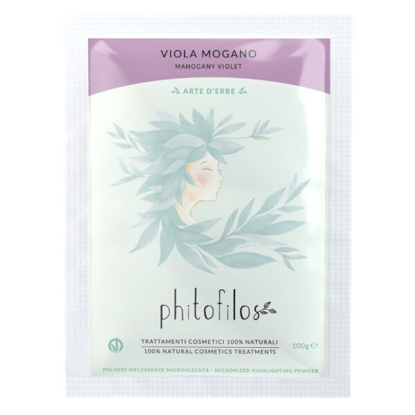 Phitofilos biologische voedende henna kleur poeder AUBERGINE (Viola Mogano), 100g - Afbeelding 3