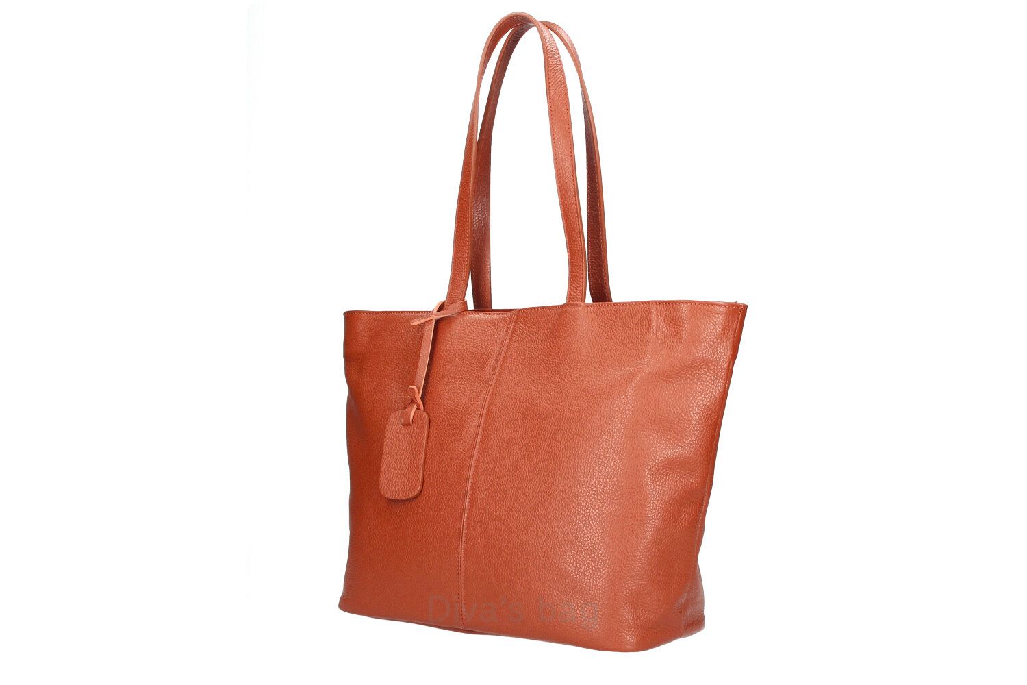 Maxi leren tas - ritssluiting - achter vakje - massieve schouder band - kleur PAPAJA