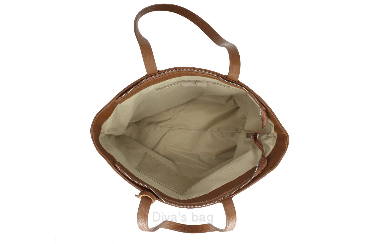 Maxi leren tas - ritssluiting - achter vakje - massieve schouder band - kleur PAPAJA - Afbeelding 6