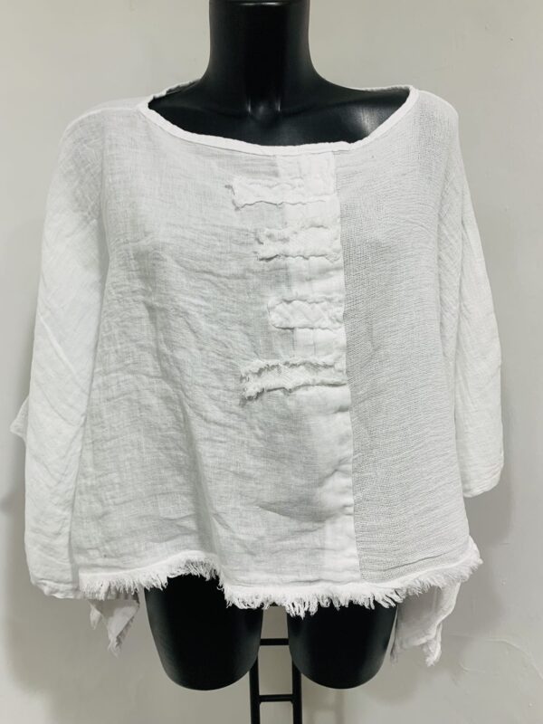 Vintage linnen korte top - bout hals - raglan mouwen kleur WIT - one size