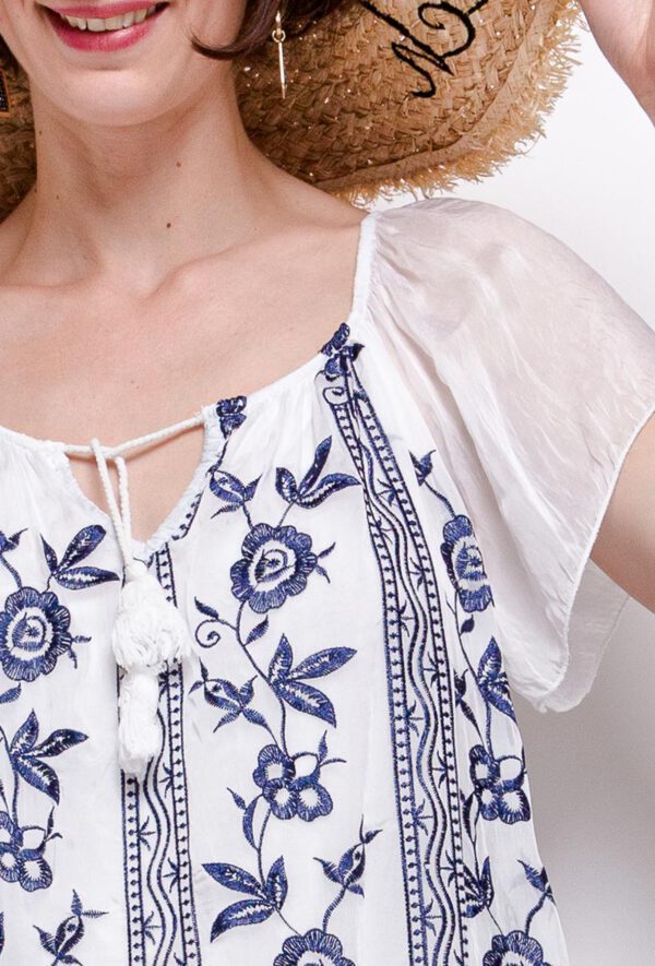 Mooi zijde top blouse korte mouwen, broderie en voering in WIT, maat 40/42 - Afbeelding 2