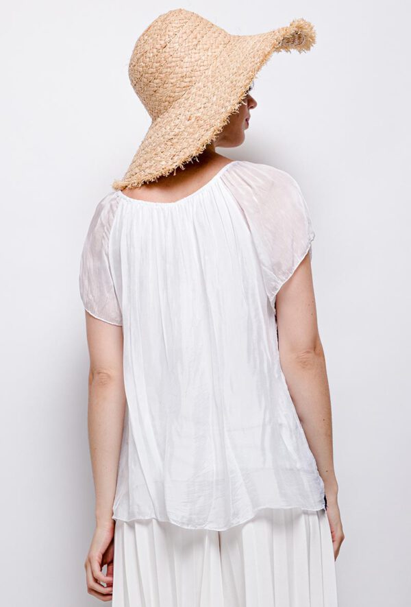 Mooi zijde top blouse korte mouwen, broderie en voering in WIT, maat 40/42 - Afbeelding 4