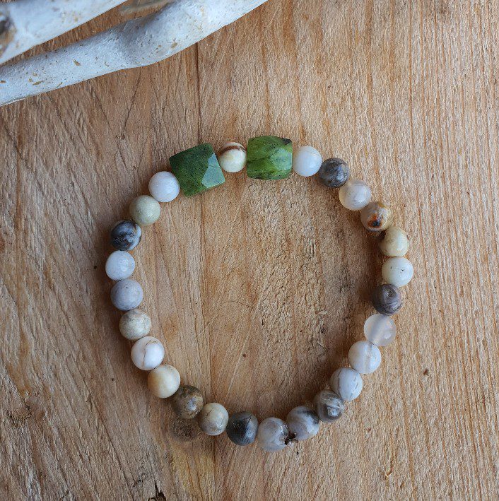 Handgemaakte edelsteen armband van Zebra Jaspis en Canadese Jade