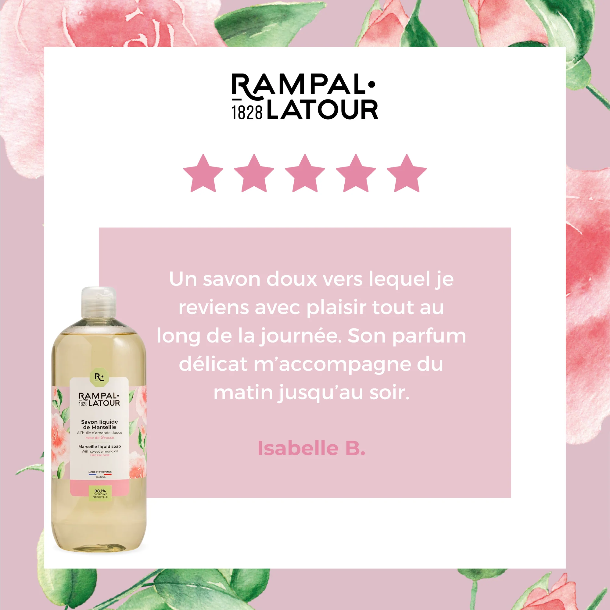 Gecertificeerd biologisch Franse Marseille vloeibare zeep Roos van Grasse - reinigt mild - amandel olie 500ml - Afbeelding 4