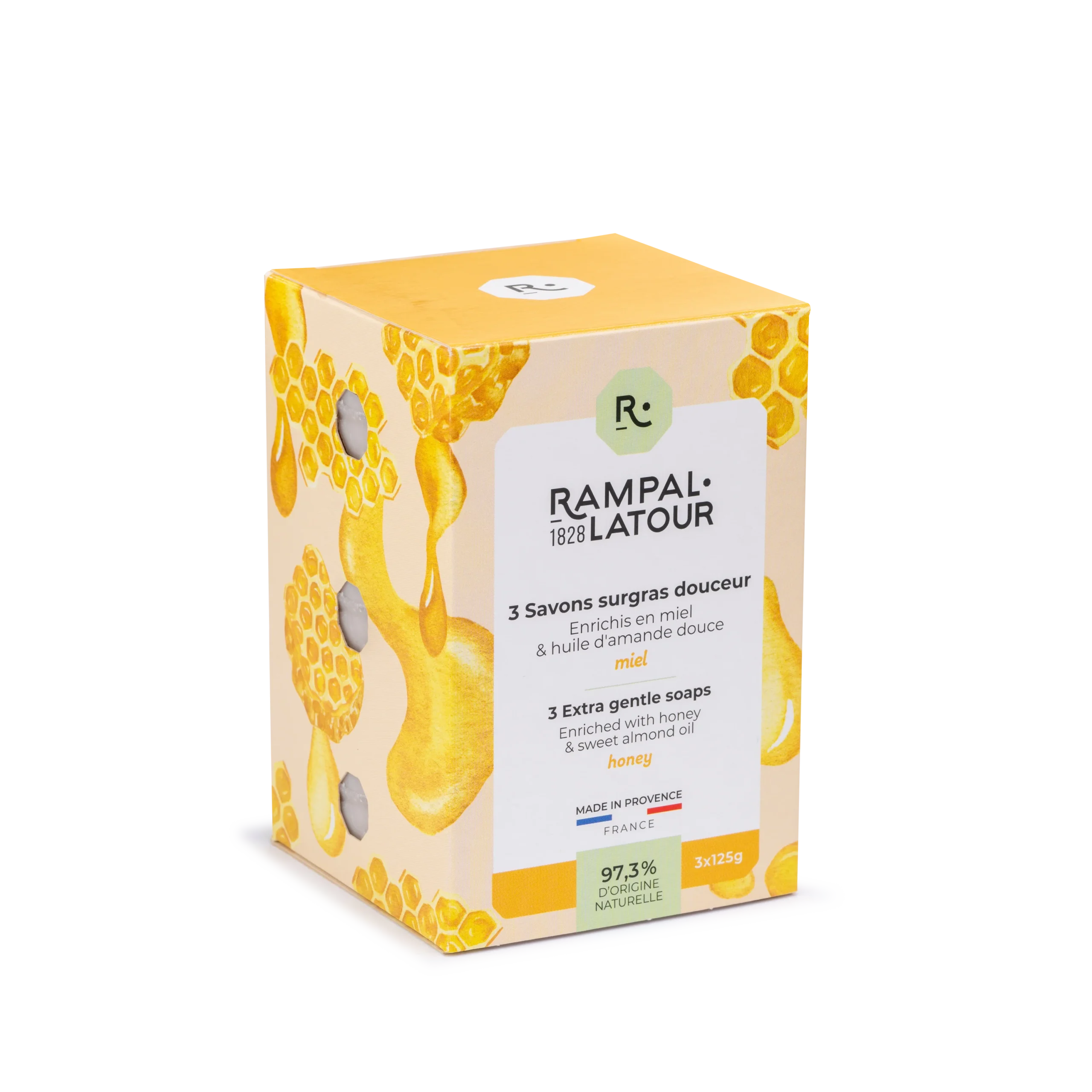 3 stuks Gecertificeerde surgras zepen - Honing - gemaakt in Frankrijk - amandel olie 3x125mg - Afbeelding 2