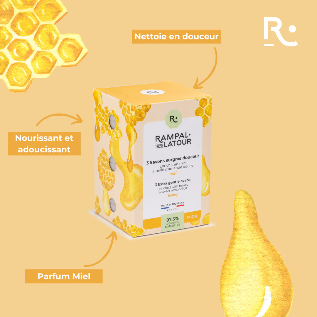 3 stuks Gecertificeerde surgras zepen - Honing - gemaakt in Frankrijk - amandel olie 3x125mg - Afbeelding 3