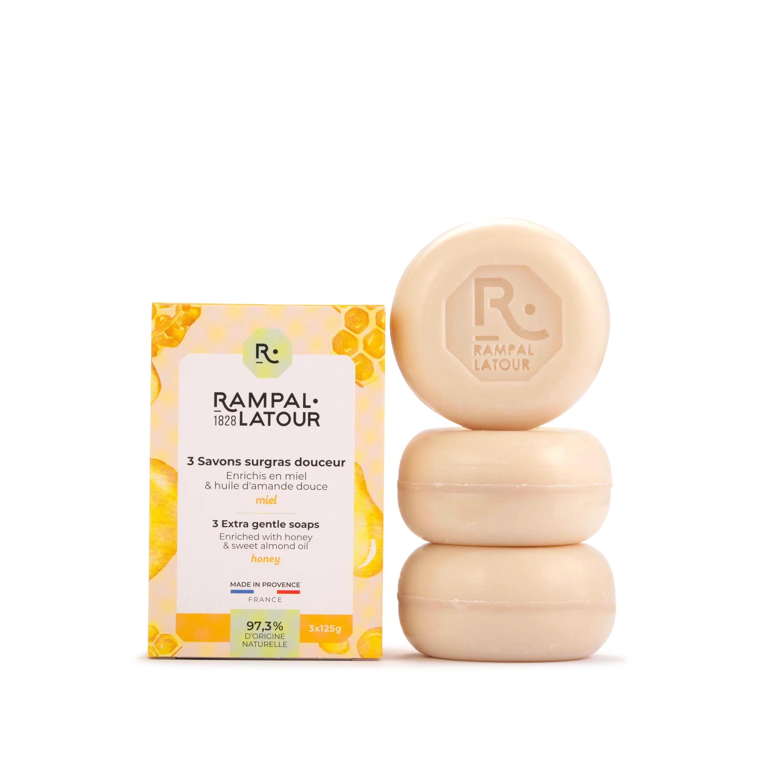 3 stuks Gecertificeerde surgras zepen - Honing - gemaakt in Frankrijk - amandel olie 3x125mg