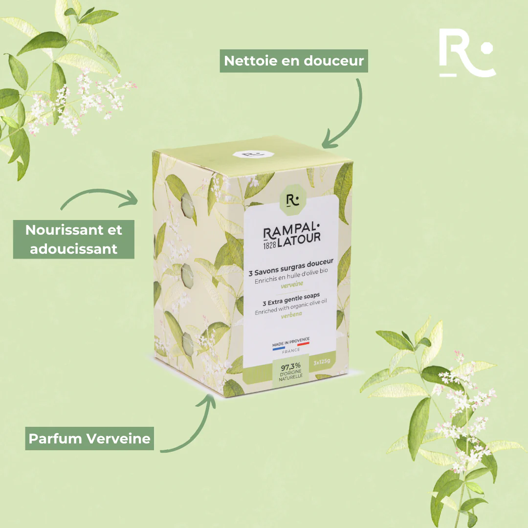 3 stuks Gecertificeerde surgras zepen - Verbena - gemaakt in Frankrijk - amandel olie 3x125mg - Afbeelding 3