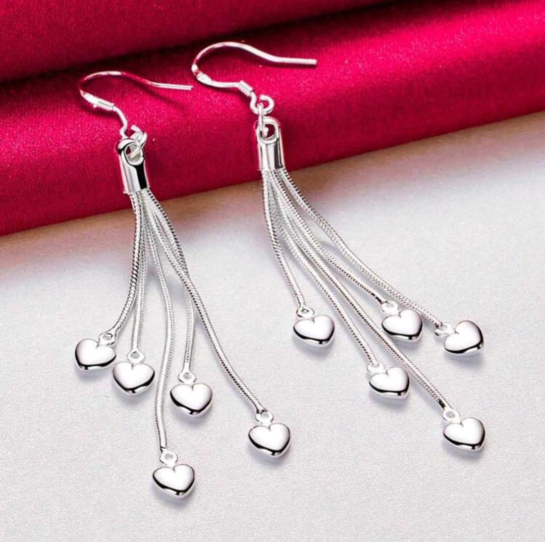 Zilver 925 oorbellen van 5 lagen met hartjes decoratie - 1 paar
