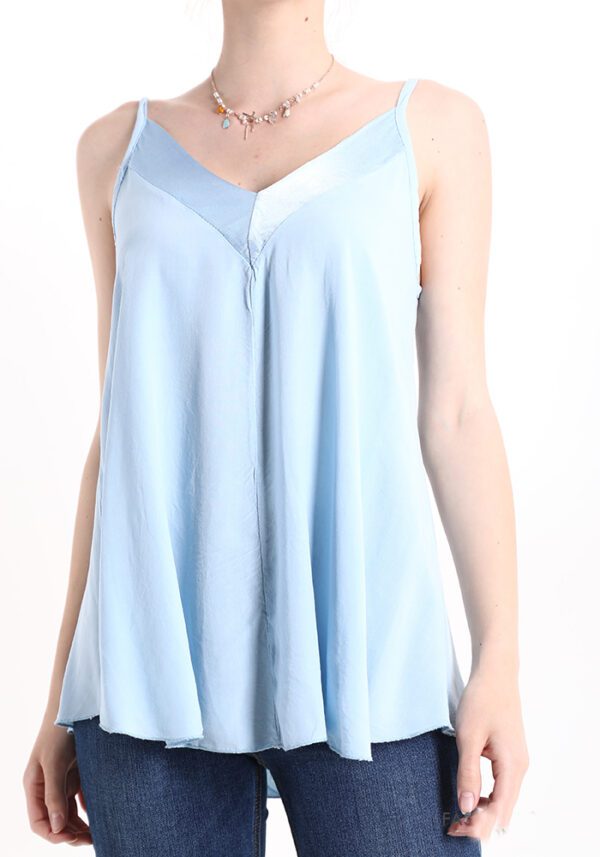 Zomer spaghetti tank top, kleur GRIJS BLAUW, viscose luchtige zomer topje, maat S/M